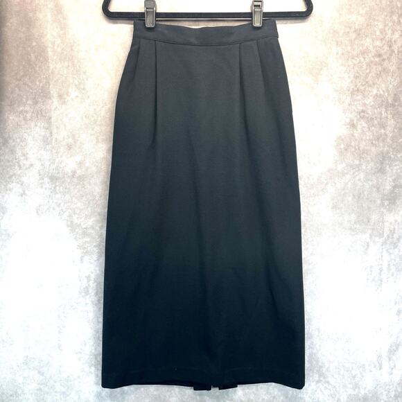 Vintage 100% Wool Women's Sz 4 Black Pencil Skirt Pockets Lined Long Juliarde - Picture 1 of 7
